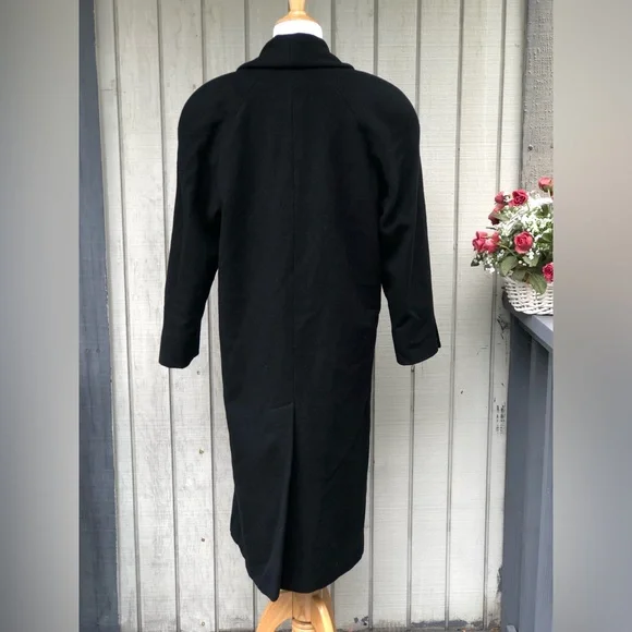 Vintage Jones New York 100% Pure Wool Black Double-Breasted Trench Coat size XL - Picture 8 of 14